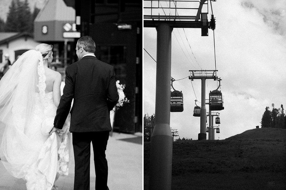 Bride and Groom taking the Vail Gondola after their wedding ceremony