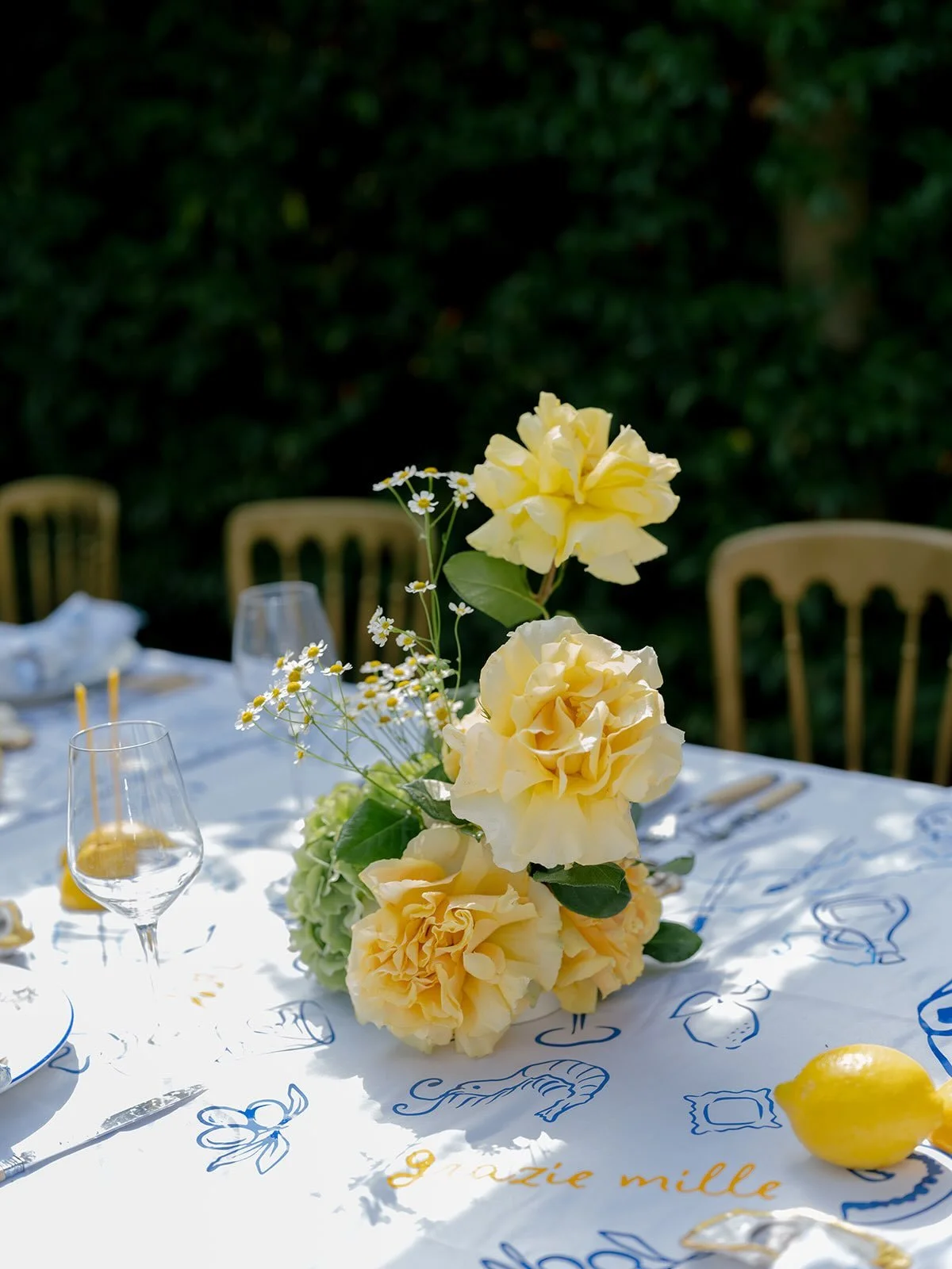 A favorite detail from our time in Italy: yellow flowers, blue linen, and a table made for dinner beneath the vines.

Photography: @carriekingphotographer
Florals @nomadic_blooming 
Planning: @the_styled_soiree
Created during il Ritiro by @ @garyandk