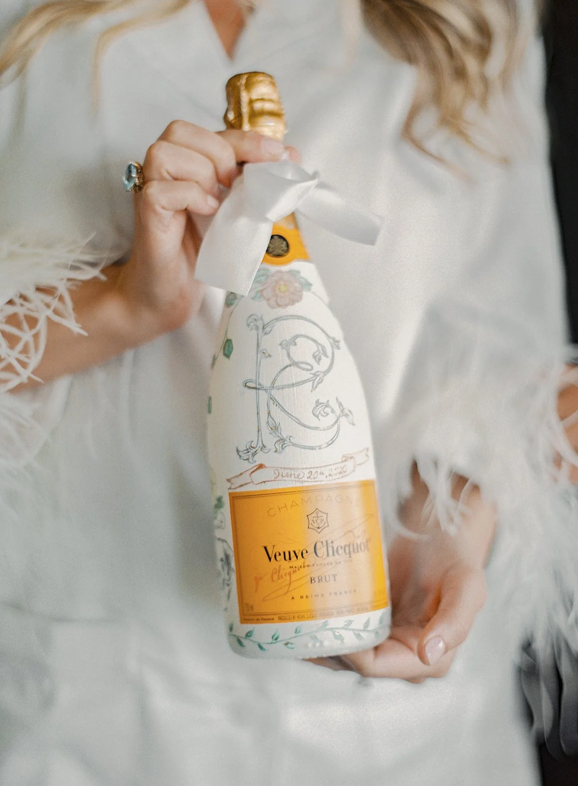 Hand-painted champagne bottle created for an intimate Colorado wedding.