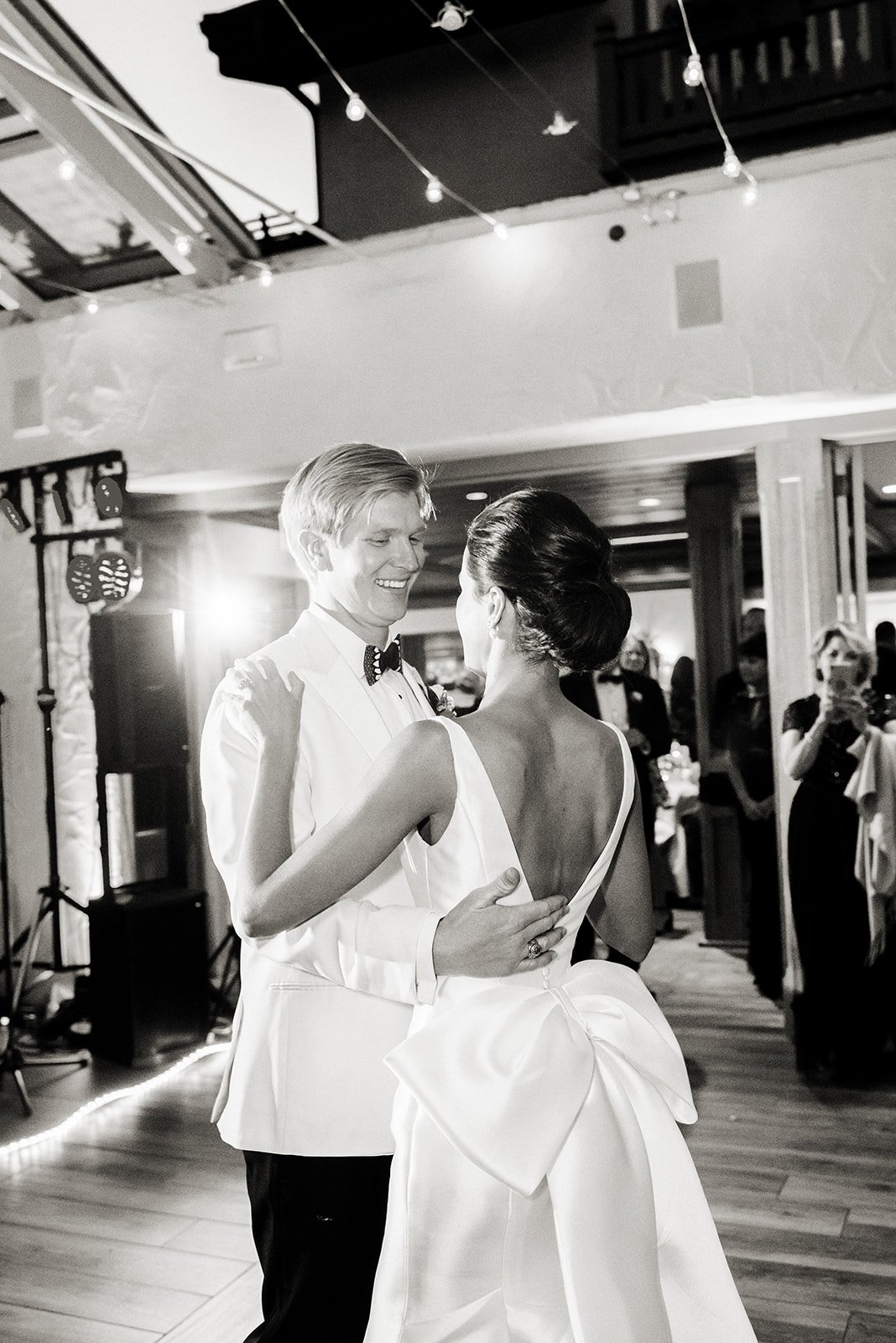 Bride and groom sharing their first dance inside The Sonnenalp in Vail.