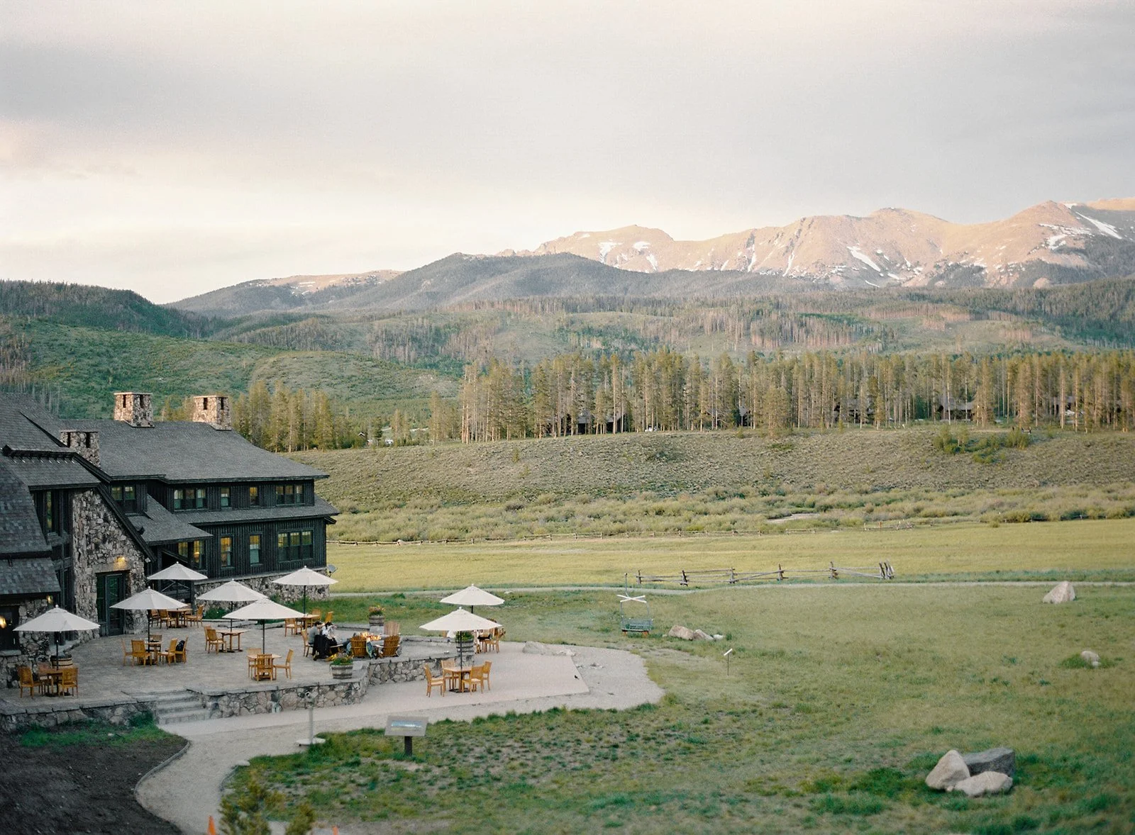 View from Timber House at Devil’s Thumb Ranch surrounded by expansive mountain views.