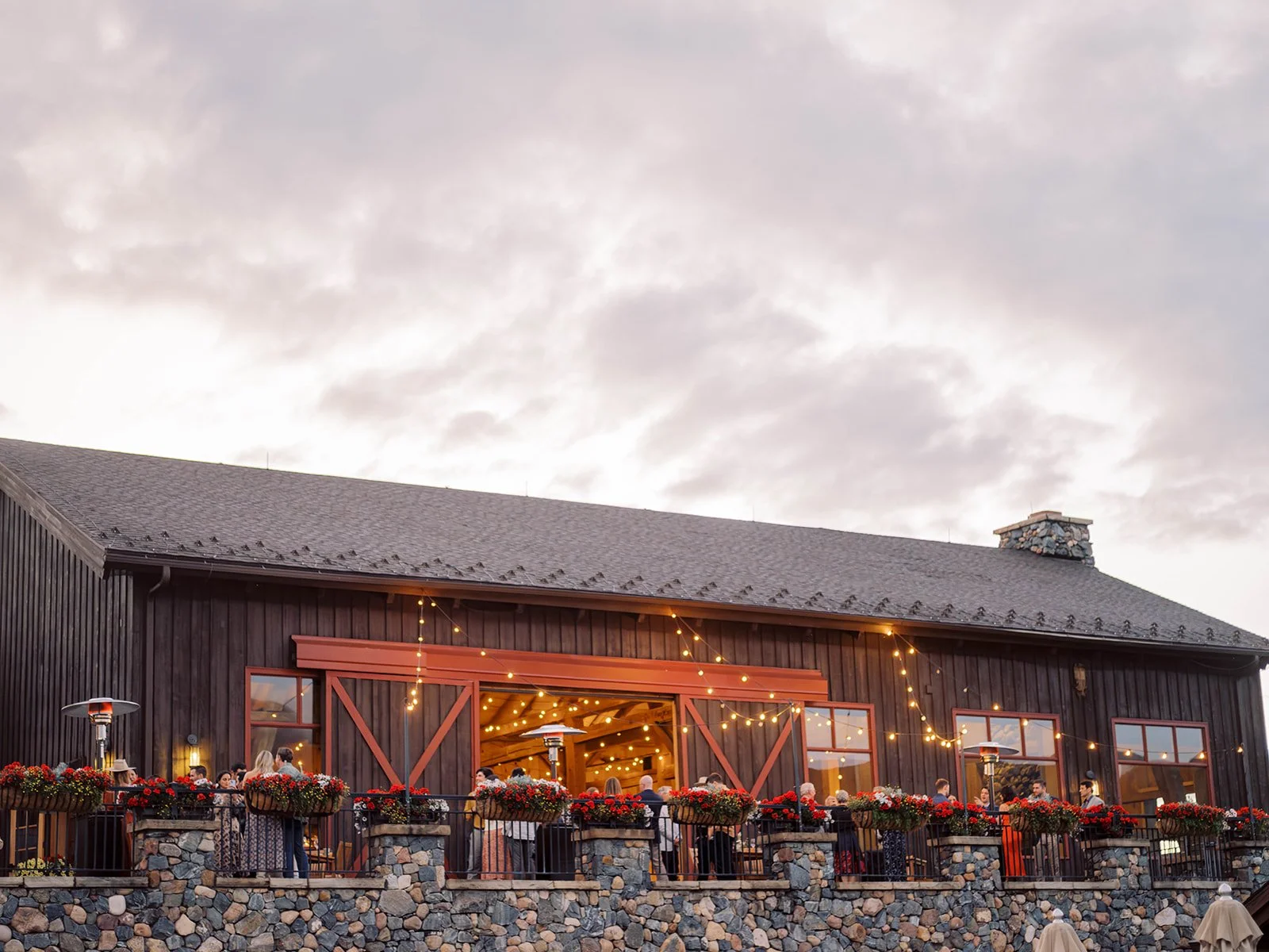 Broad Axe Barn during a rainy wedding weekend at Devil’s Thumb Ranch
