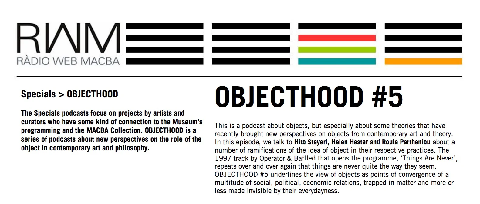 OBJECTHOOD #5 --  Radio Web MACBA -- Podcast interview