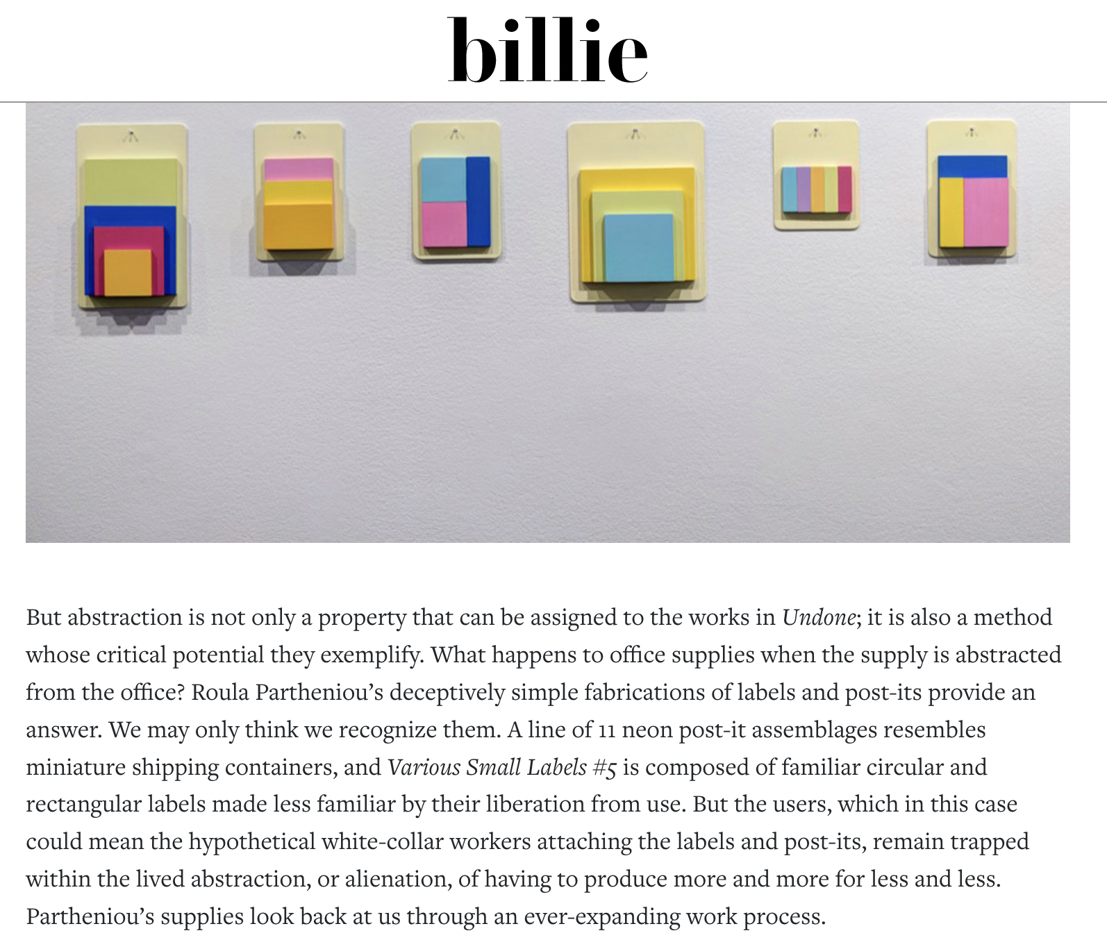 Review of Undone | Billie Magazine | 'Doing the Dance of Abstraction' by Geordie Miller