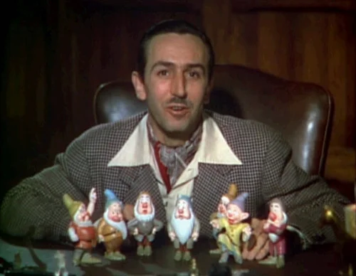 Walt Disney with Sleepy, Dopey, Bashful and company