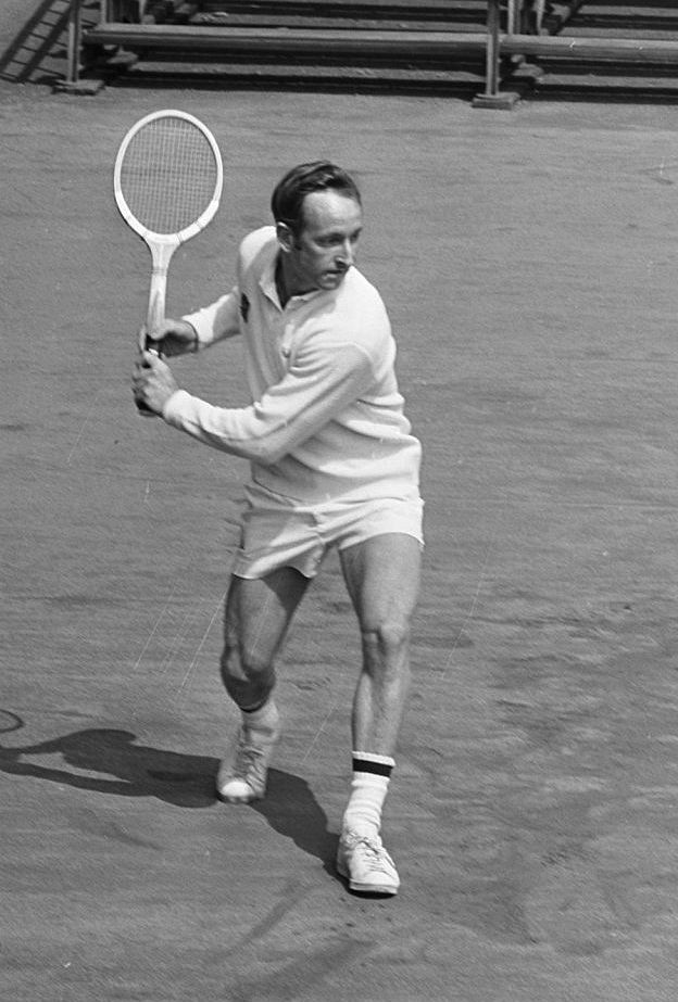 Rod Laver in action in Amsterdam, 1969. Photograph by Evers, Joost/Anefo.