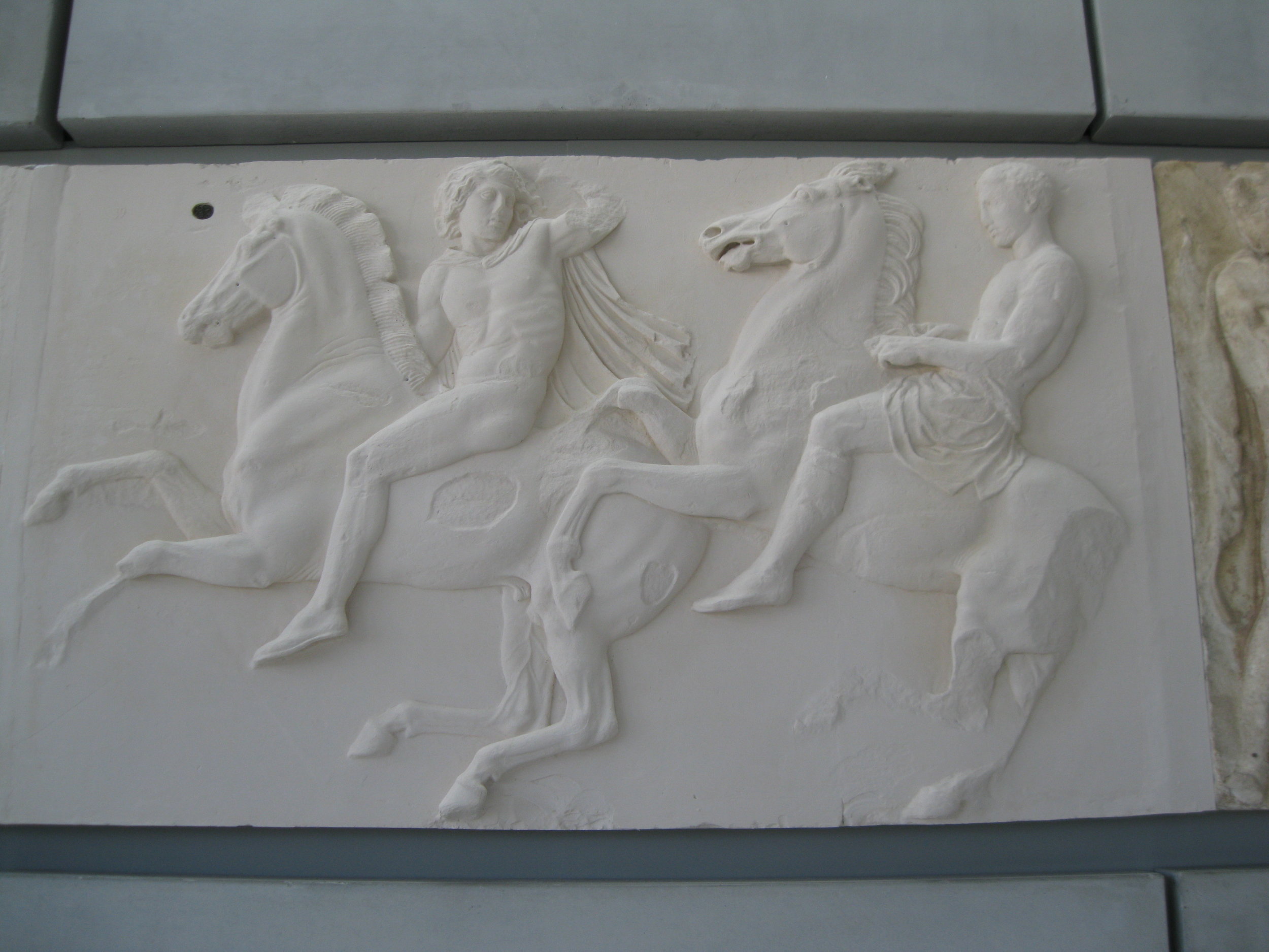  This frieze from the Parthenon, now in the Acropolis Museum, is actually a plaster copy as many of the originals are part of the Elgin Marbles in the British Museum. It shows, however, the importance of the hunt and mythology to the people of Athens