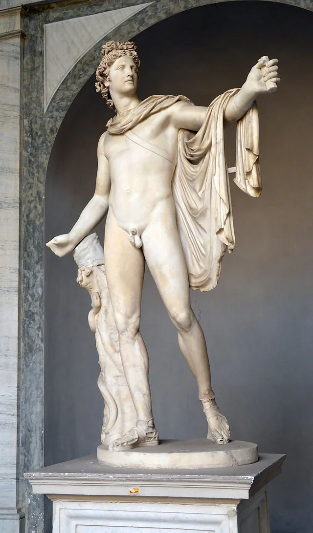 The Apollo Belvedere, a Roman marble copy (120-140) of the original bronze by the Greek Leochares (circa 350-325 B.C.), Vatican Museums, Vatican City.