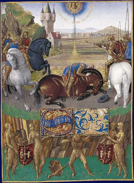 Illumination depicting St. Paul's conversion on the road to Damascus, from “Livre d'Heures d'Étienne Chevalier” (circa 1450–1460), a book of hours by Jean Fouquet in the Château de Chantilly in France. While on the road, Paul, a persecutor of the early Christians, was temporarily blinded by a vision of Jesus. The players in the current Syrian civil war seem to have had no revelations of their own.