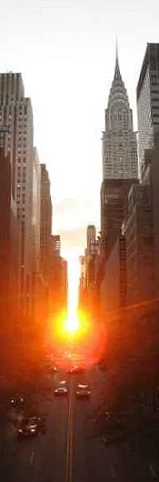 Manhattanhenge, which I witnessed Thursday and is visible Friday, seen from 42nd Street facing west. This image is from 2006.
