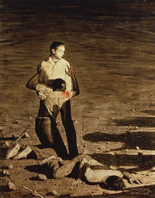 Study for Norman Rockwell’s “Murder in Mississippi,” an illustration that accompanied a June 29, 1965 Look magazine article about the June 21, 1964 murders of three civil rights workers in Philadelphia, Mississippi. Photograph by Louie Lamone. From the Norman Rockwell Museum.