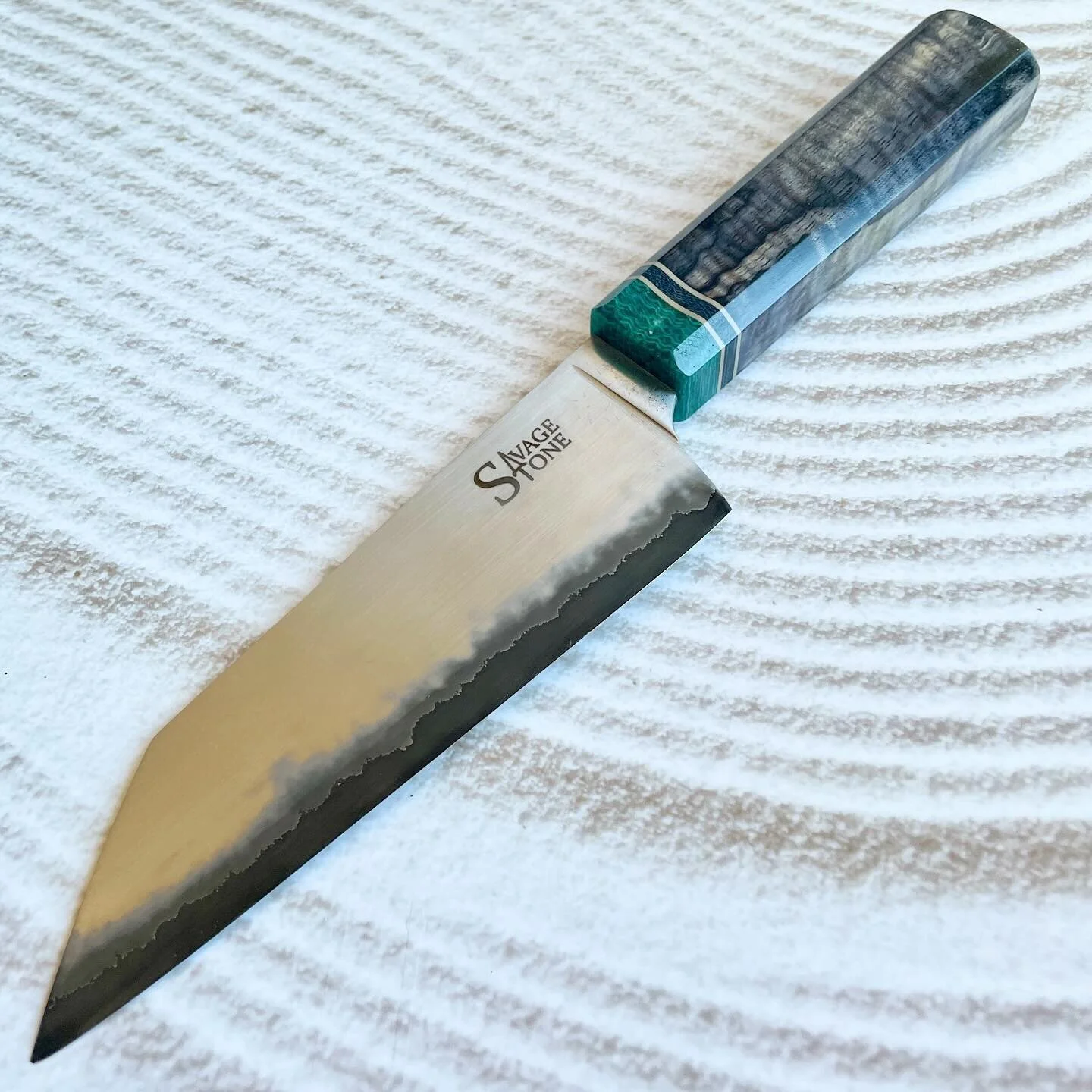 *GONE* 6&rdquo; Bunka in 410SS/26C San Mai steel wearing spalted curly mango from @robswildwood burlap micarta and G10; maple and poplar saya. A departure from my usual style but you can&rsquo;t learn by doing the same thing all the time right? And I