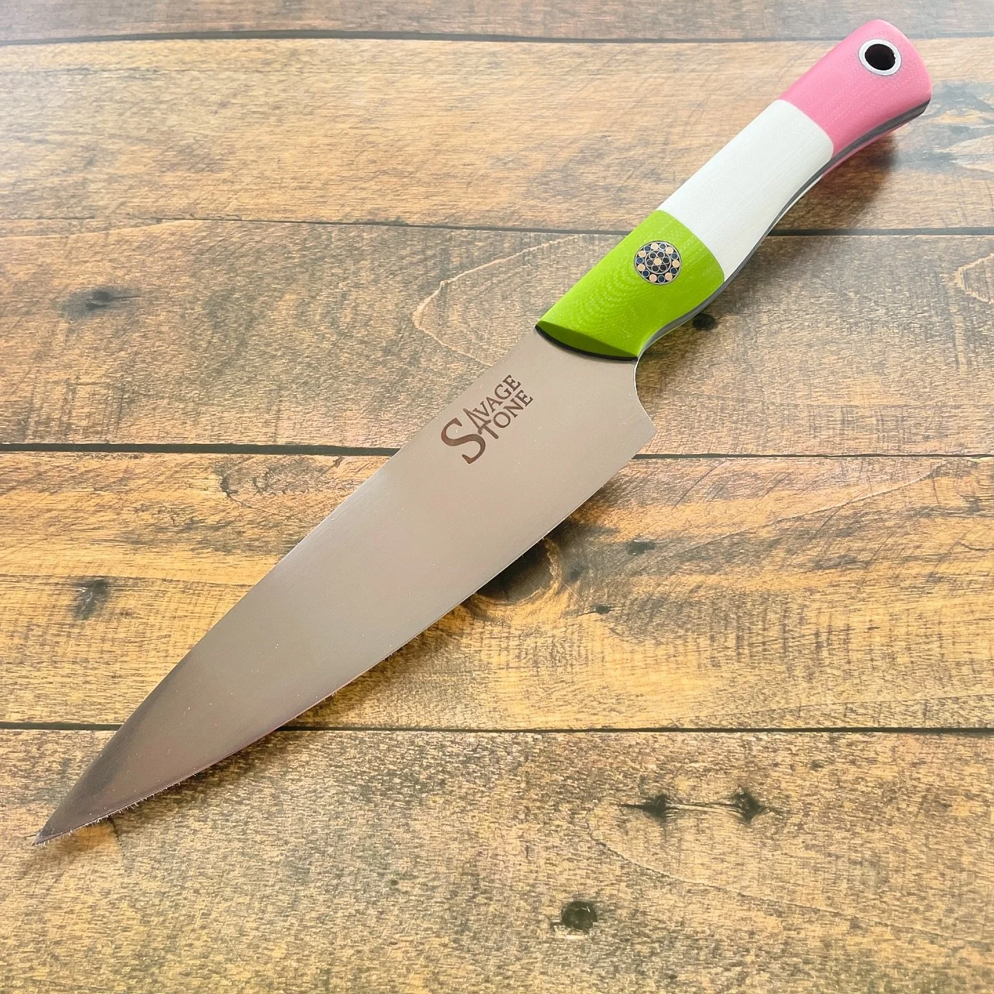 *GONE* commissioned 5.5&rdquo; Utility/petty in Nitro-V stainless wearing &ldquo;PWG&rdquo; pattern G10 scales with slate blue liners; stainless and brass mosaic pin; maple and poplar saya. Headed home, where she belongs. Thanks for havin&rsquo; a ga