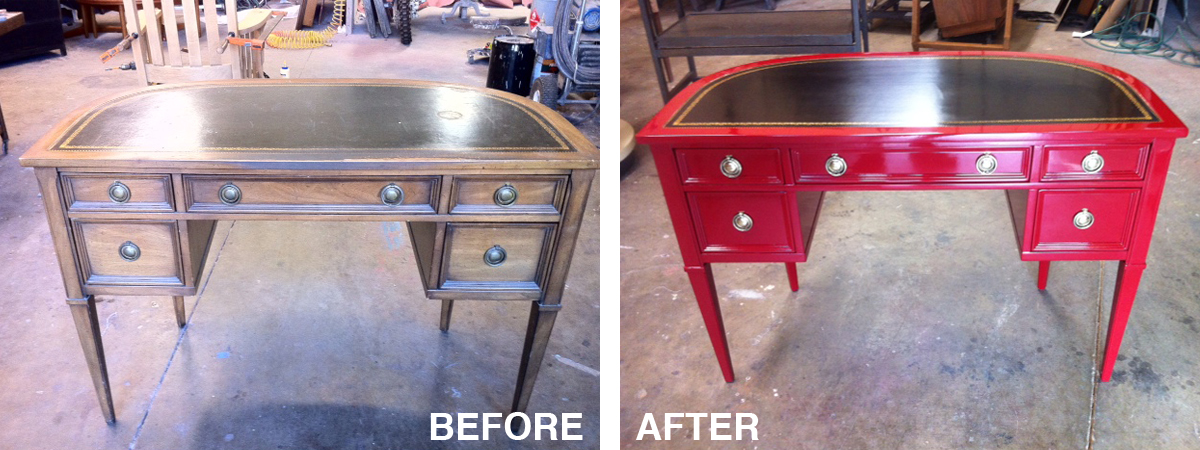 Red Lacquered Leather Top Desk Hodgson Antique Furniture Restoration