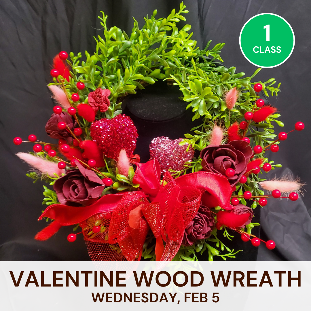 Feb. Valentine's Wood Flower Wreath