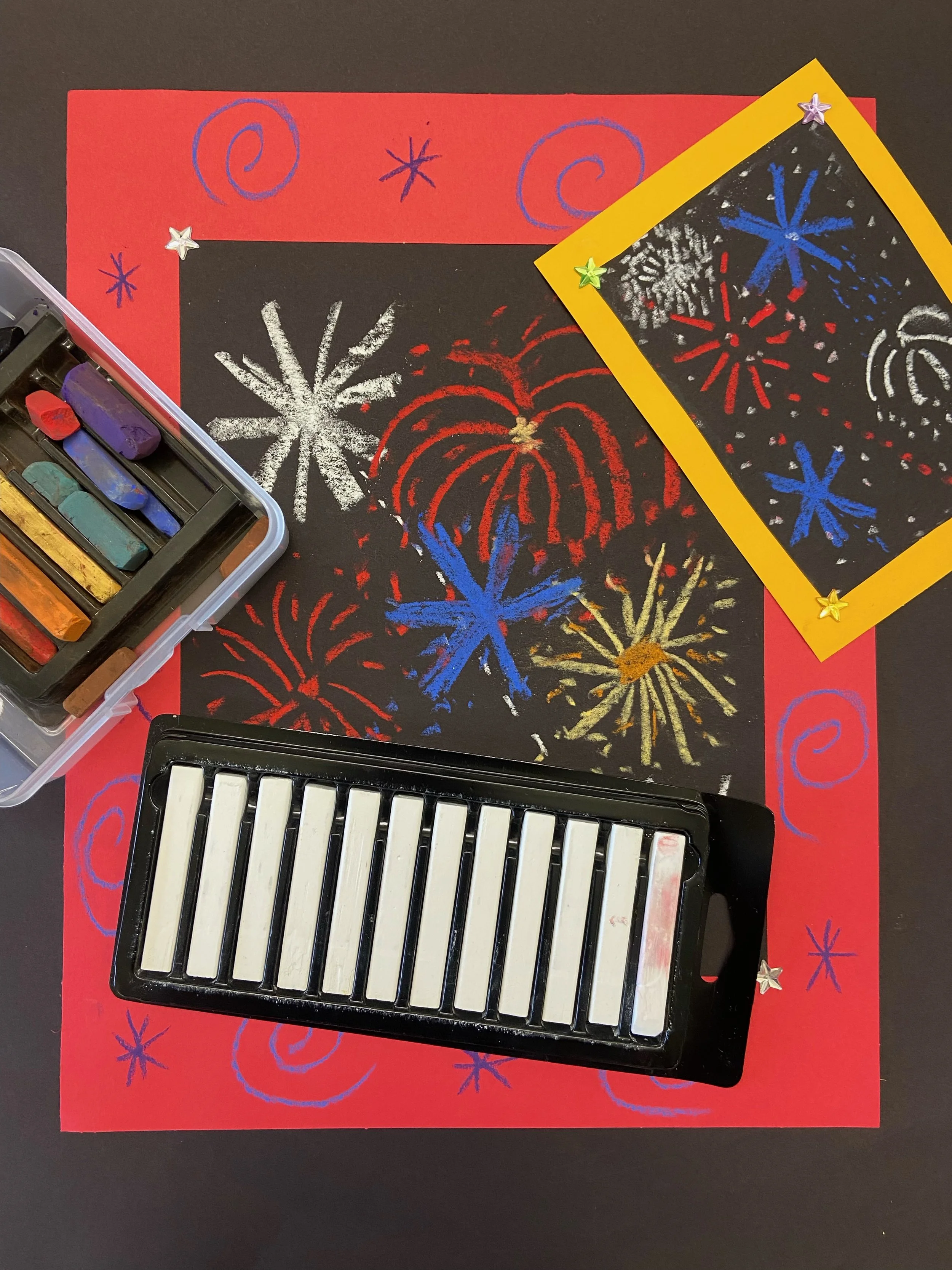 July: Framed Pastel Fireworks