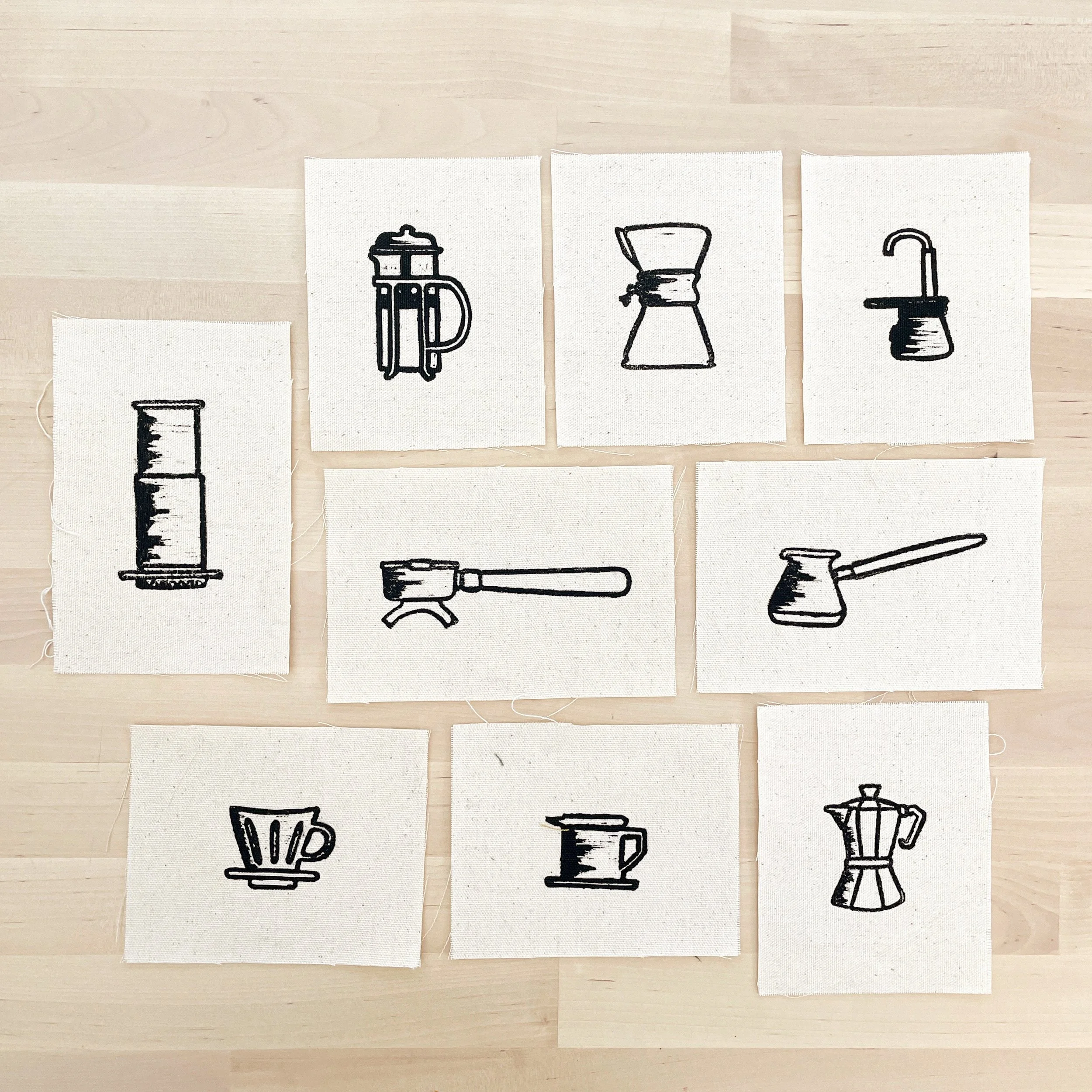 Block Printed Coffee Brewer Duck Canvas Patches