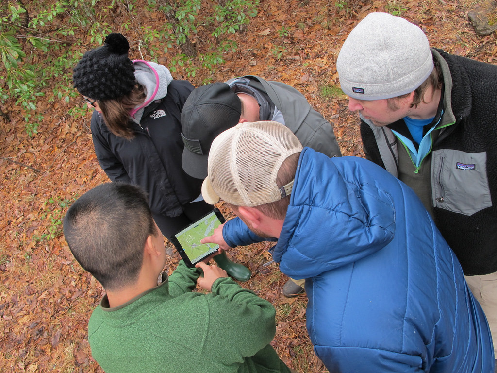 Alex from Dirt Road Trip uses an iPad to help us navigate Big Walker Mountain.