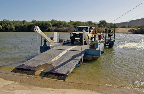 Ferry ride across the Orange River.