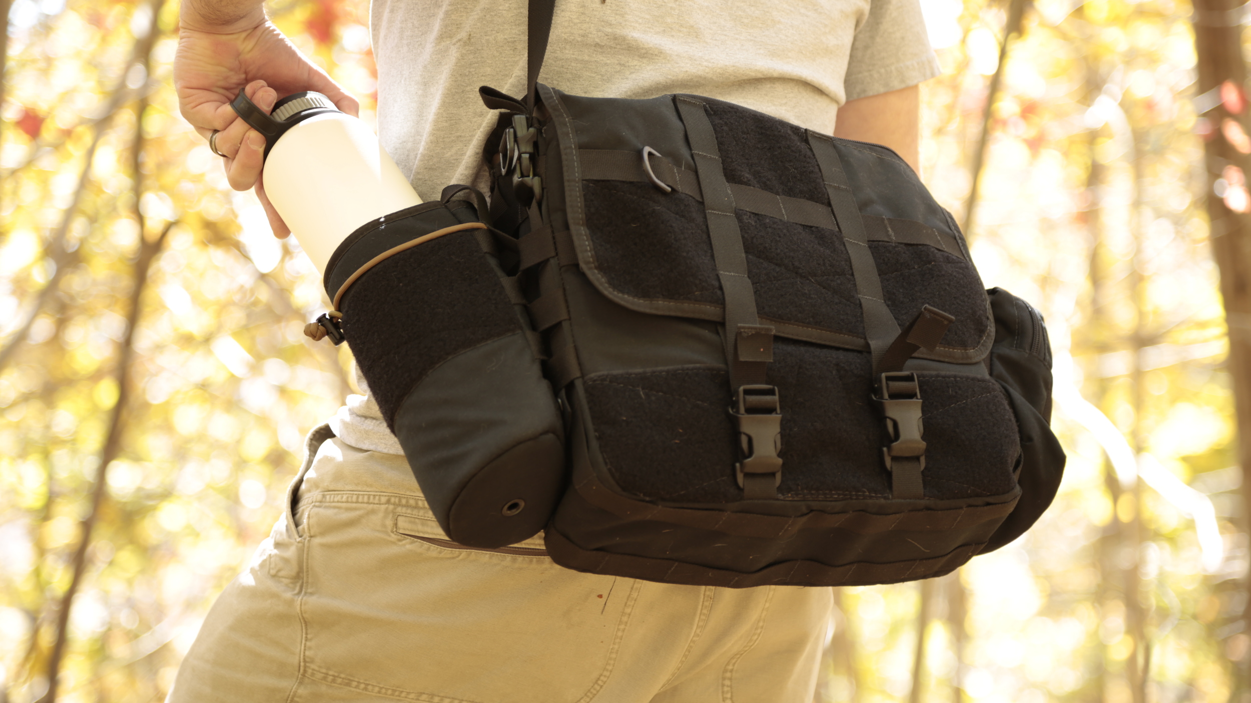 The G2G bag en route with an optional Hydroflask Scabbard .