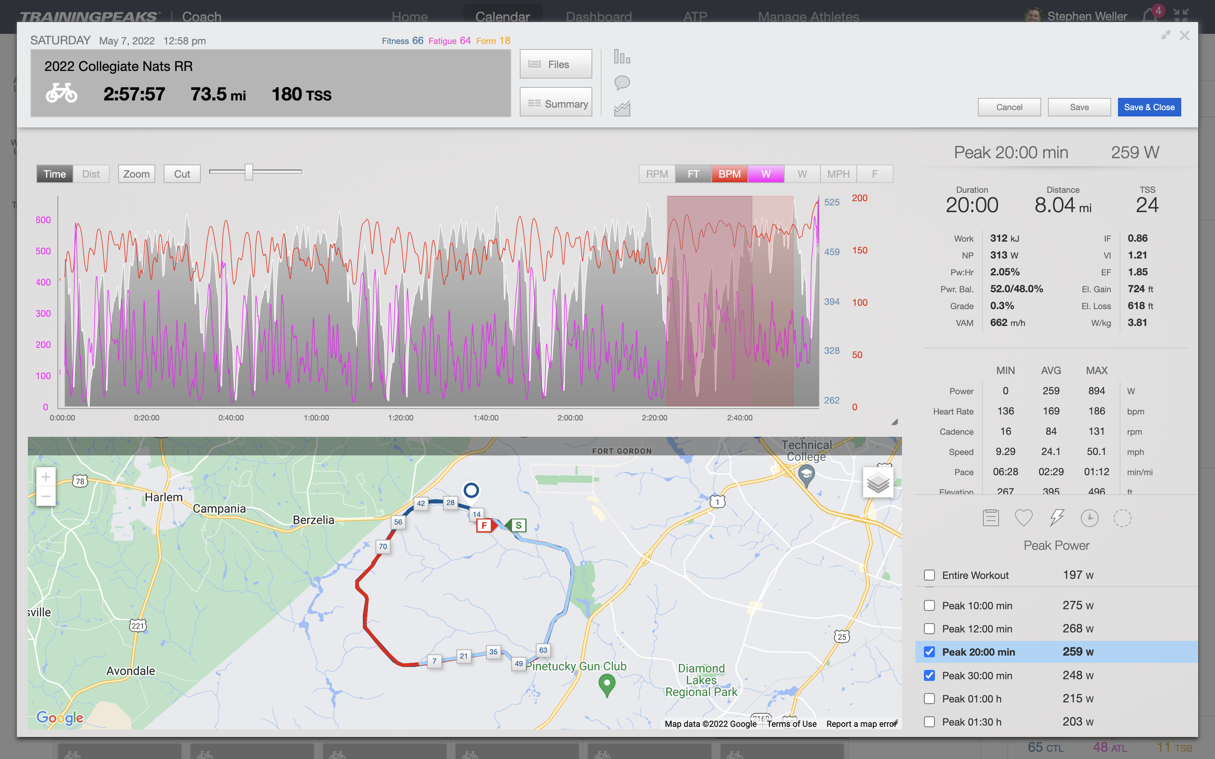 Race file with GPS, power, elevation.