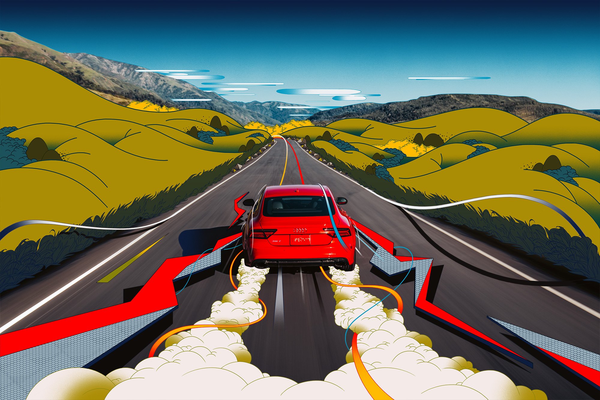 Audi RS7 Landscape Red Car Landscape Artwork