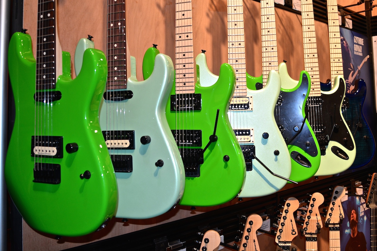 Lots and lots of neon, Charvel Guitars , NAMM 2015.