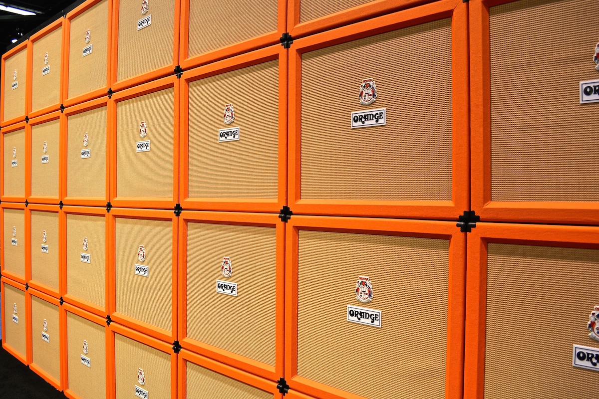 Orange Wall of Amps. I'd hate to be there when they switch them on... NAMM 2015. ©WoTR Radio