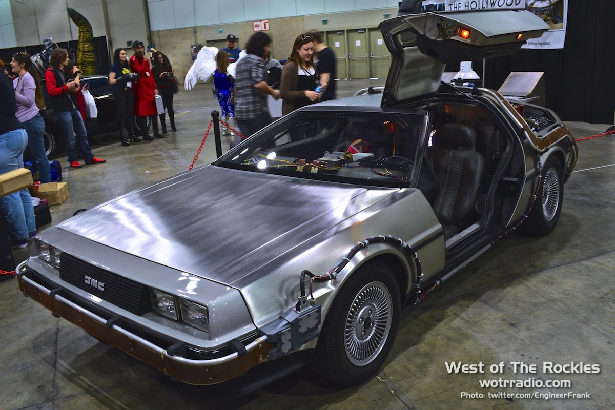 A DeLorean, as seen at Comikaze 2014 . Supplied by The Hollywood SciFi Museum.