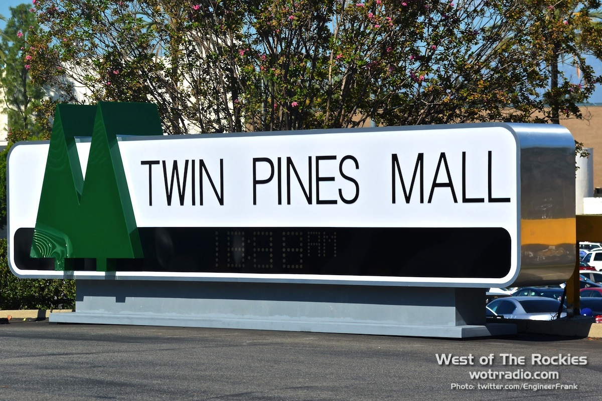 The Twin Pines Mall sign, re-installed for the upcoming Back To The Future Day . Photo taken October 20th 2015.