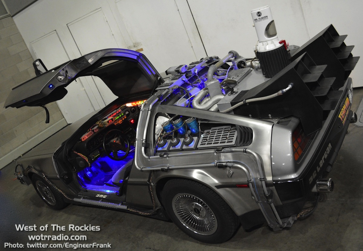 A great view of the DeLorean, fully-equipped BTTF style, at the www.teamtimecar.com booth.