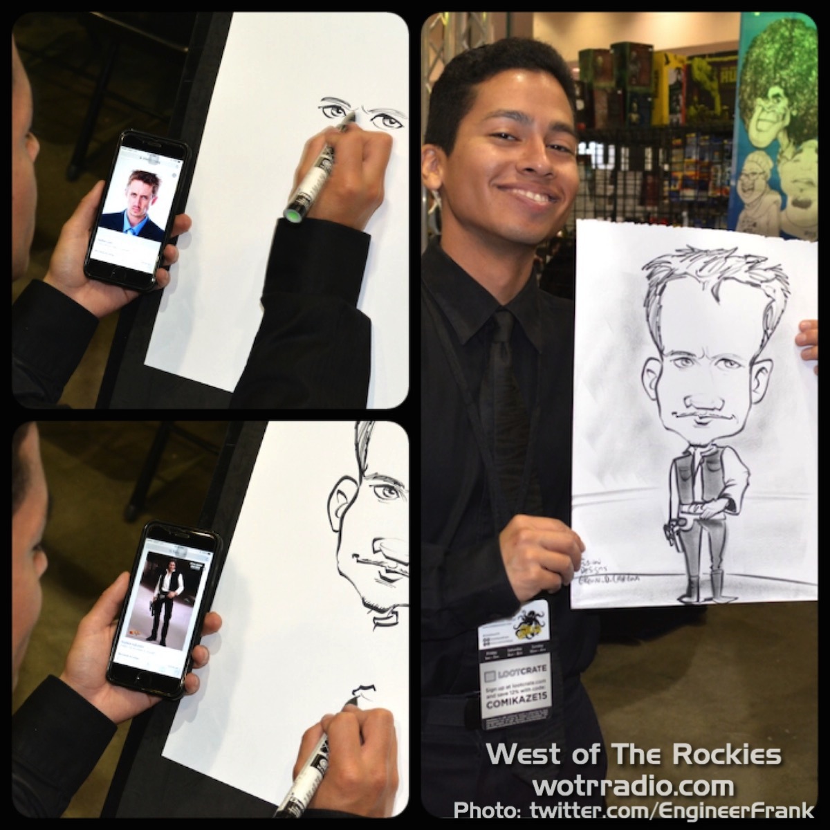 One of the many amazingly-skilled artists at the caricature booth, 