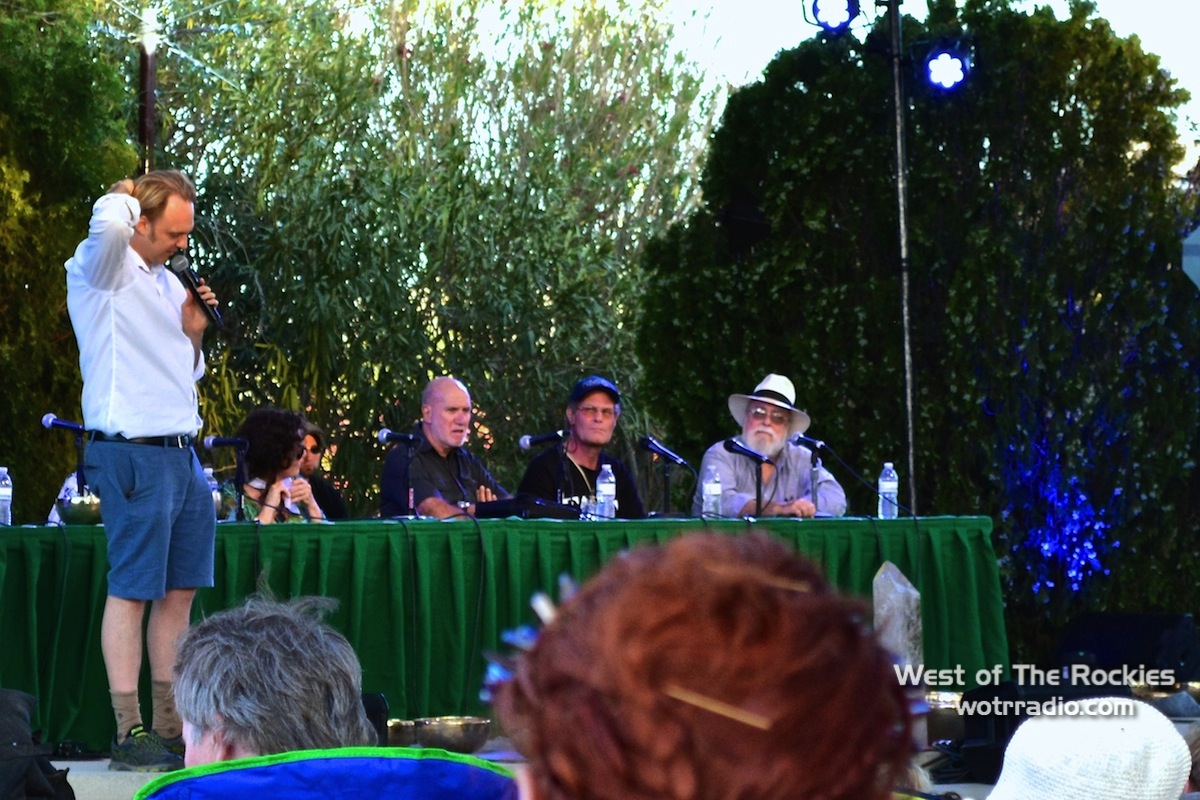 The Extraterrestrial Agenda Panel. Pictured from left to right: David Wilcock (host), Patty Greer, Robert Bauval, Brien Foerster, Jim Marrs (not pictured: Walter Cruttenden, Gordon Davidson).