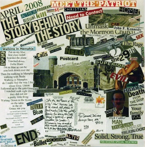 One of several intense and disturbing collages featured in Elisa E.'s books, as well as on her website, Our Life Beyond MKULTRA . Used with permission.