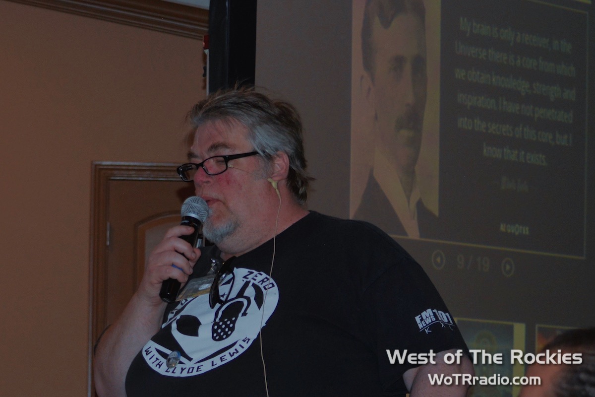 Clyde Lewis, host of Ground Zero Radio, during his presentation of The Black Cube.