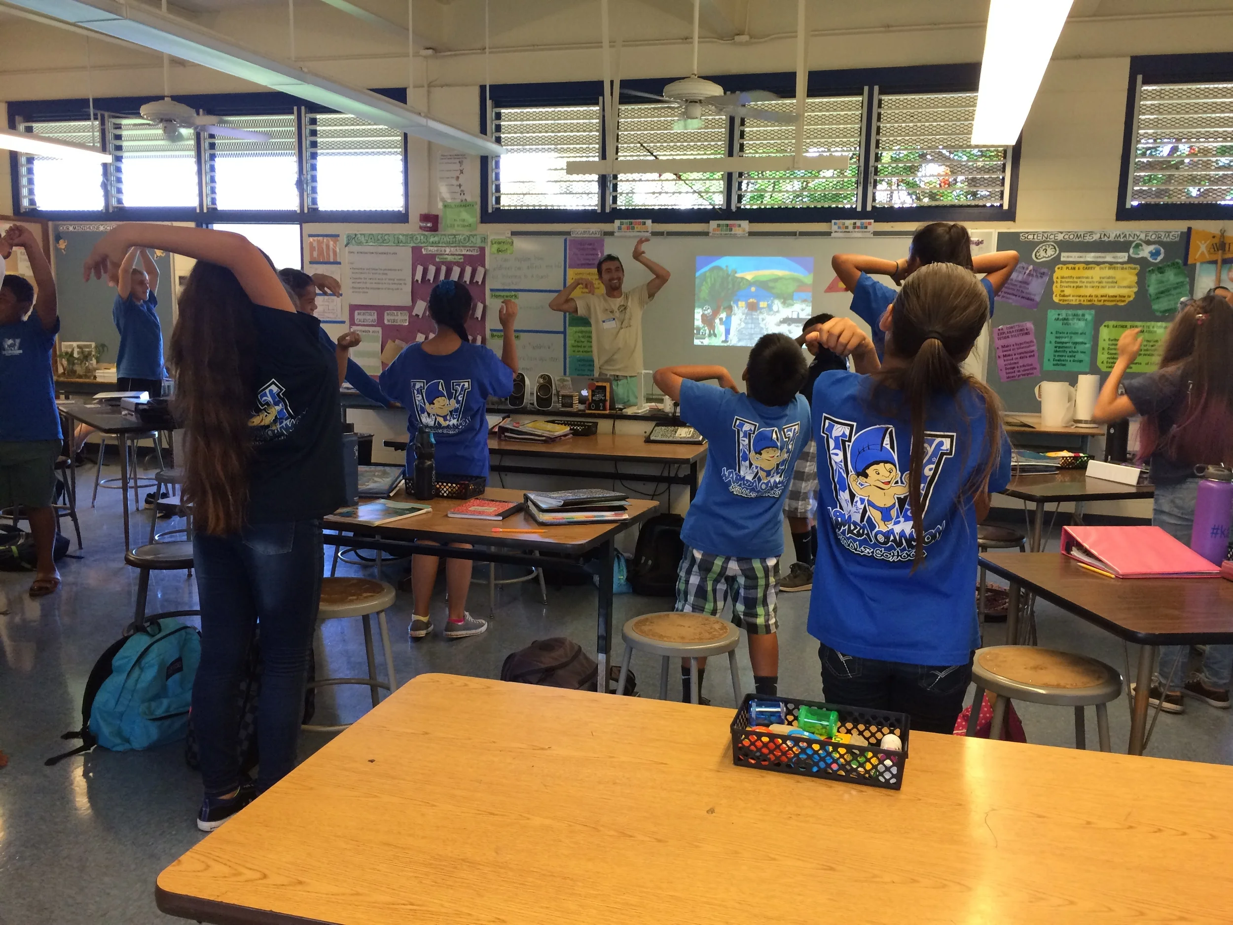 Students become gnarled Wiliwili trees in a series of "ladder fuel" stretches.