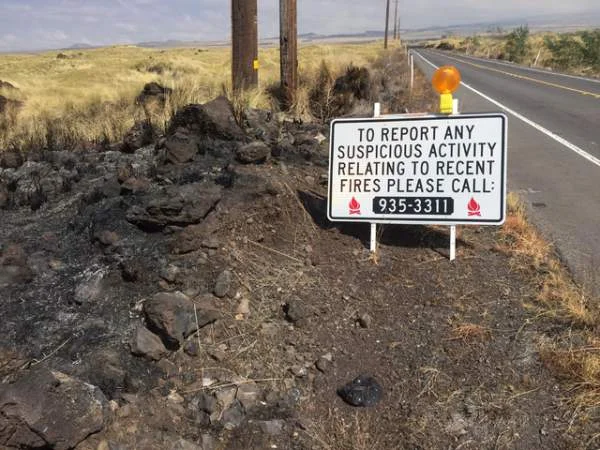 Report any suspicious activity relating to recent fires by calling 935-3311. Credit - Hawaii DLNR/special to West Hawaii Today
