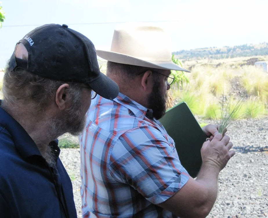 HWMO President and UH CTAHR Cooperative Extension Specialist, Mark Thorne (right), gives a lesson on fountain grass.