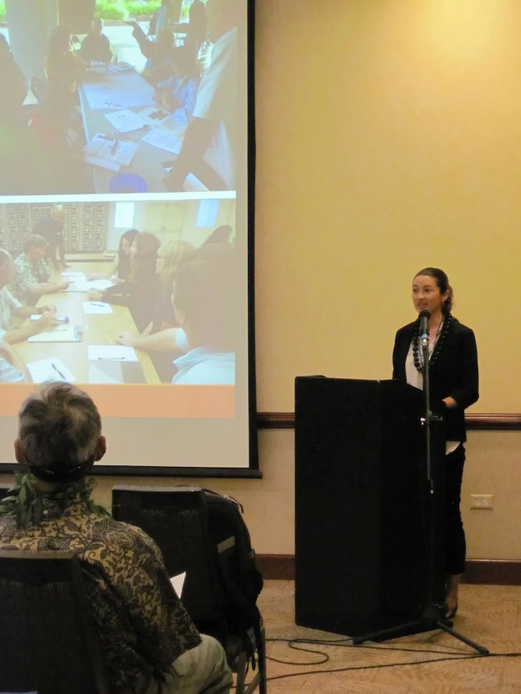 Elizabeth Pickett, HWMO, shares information on Community Wildfire Protection Plan update for Kauai.