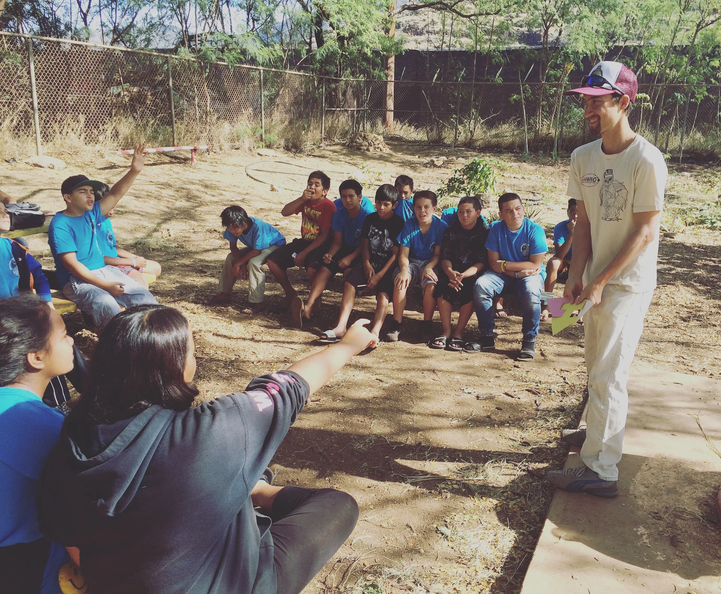 Pablo teaches students about the fire triangle and how each element plays a part in preventing wildfire.