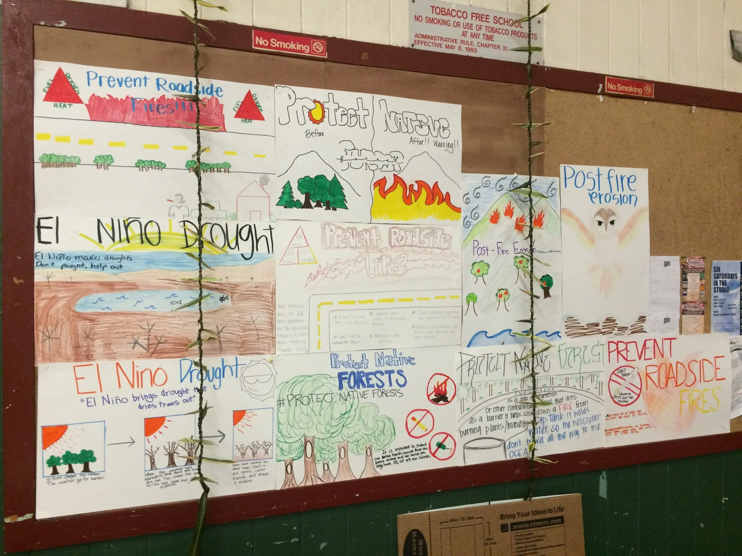 Fire prevention signs made by students at Waimea Middle School.