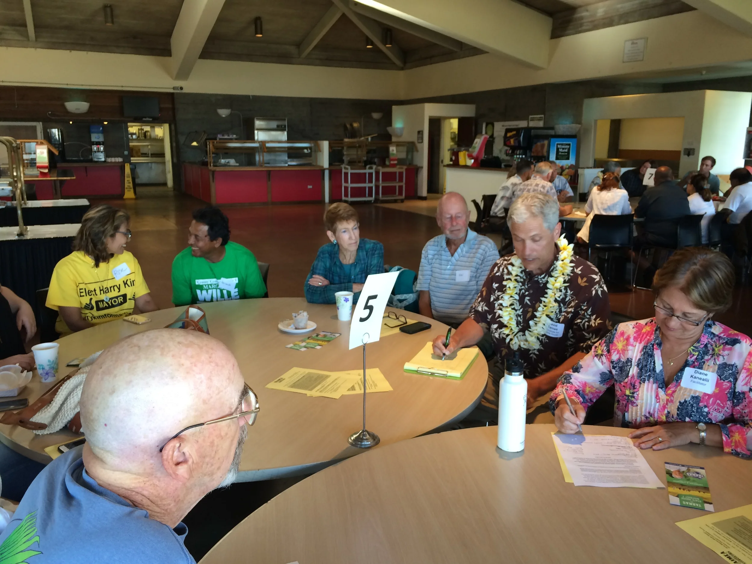 Candidate for State House of Reps, David Tarnas, addresses questions posed by community members during speed-dating.