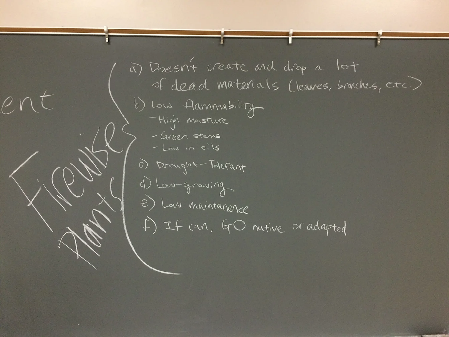 Firewise Plant characteristics that the students nailed during the activity.