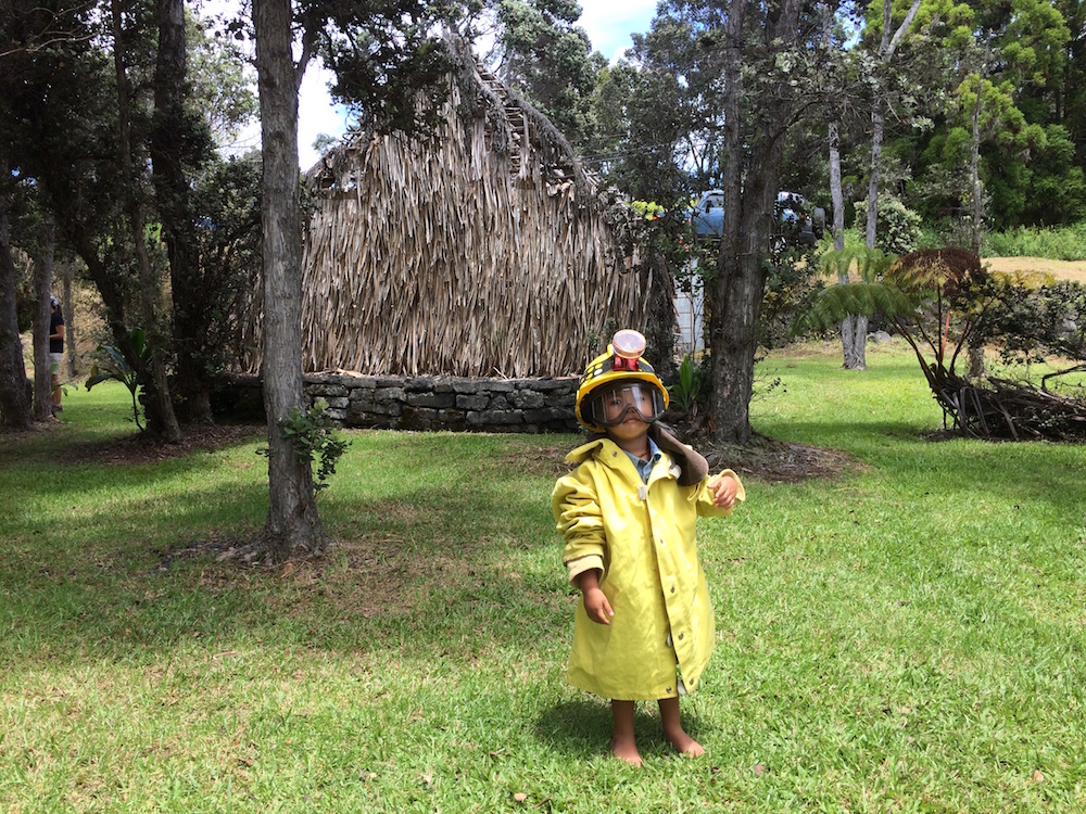 Keiki Wildland Firefighter protects hale from wildfire.