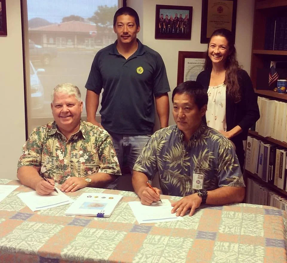 From left to right: Chief Robert Westerman, KFD, Pat Porter, DOFAW, Elton Ushio, KEMA, Elizabeth Pickett, HWMO