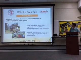 Pablo Beimler promoted Wildfire Prep Day at each presentation. (Photo Credit: Rotary Club of Diamond Head/Kaimuki)