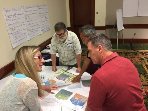 Breakout groups discussed strategies they would use to mitigate wildfire issues during a simulation exercise.