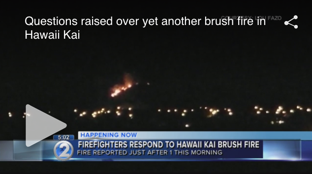 KHON2 video screen capture of Hawaii Kai brushfire.