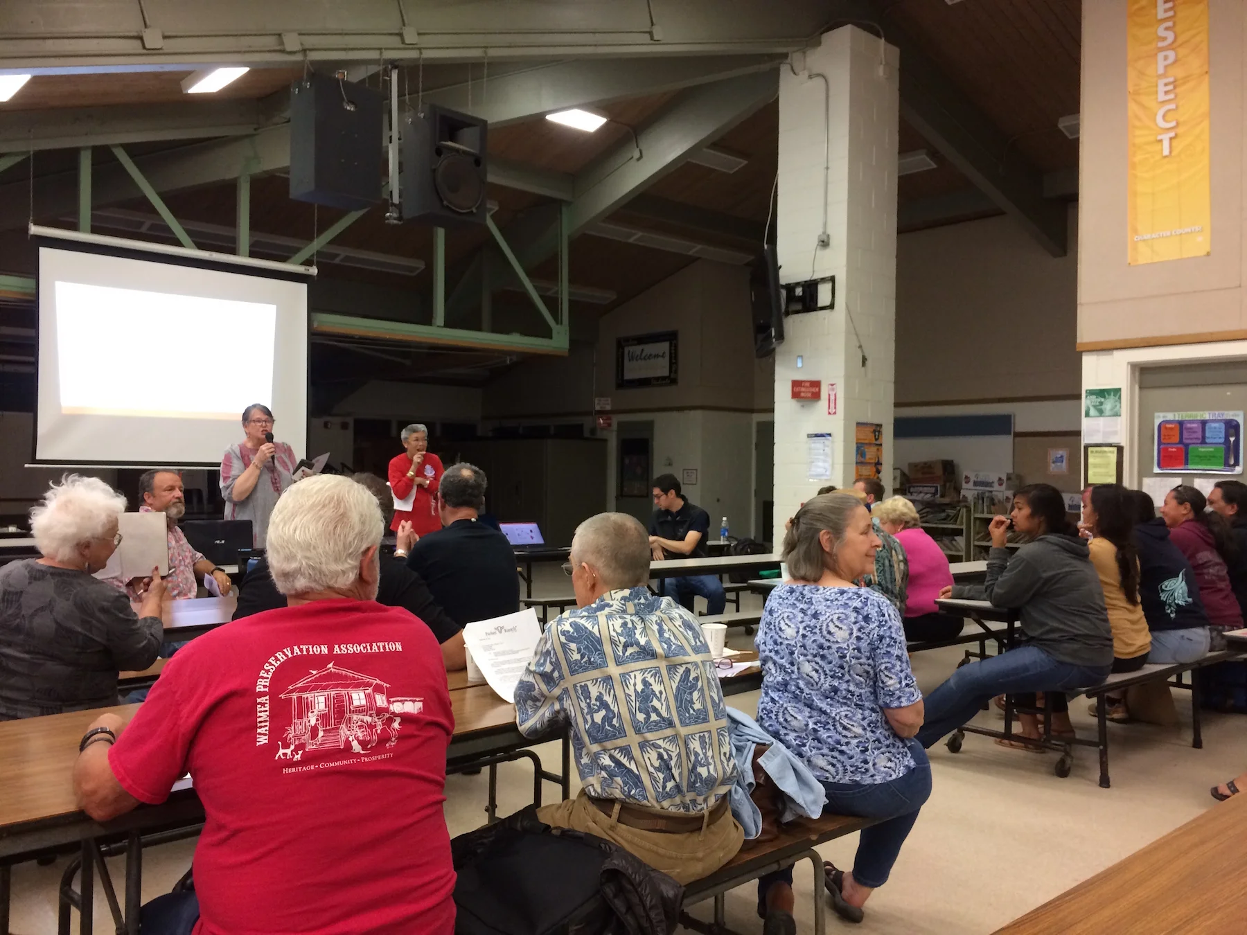 Waimea Community Association members and Waimea residents packed the cafeteria on May 4 and tuned into a short presentation from HWMO on Wildfire Prep Day.