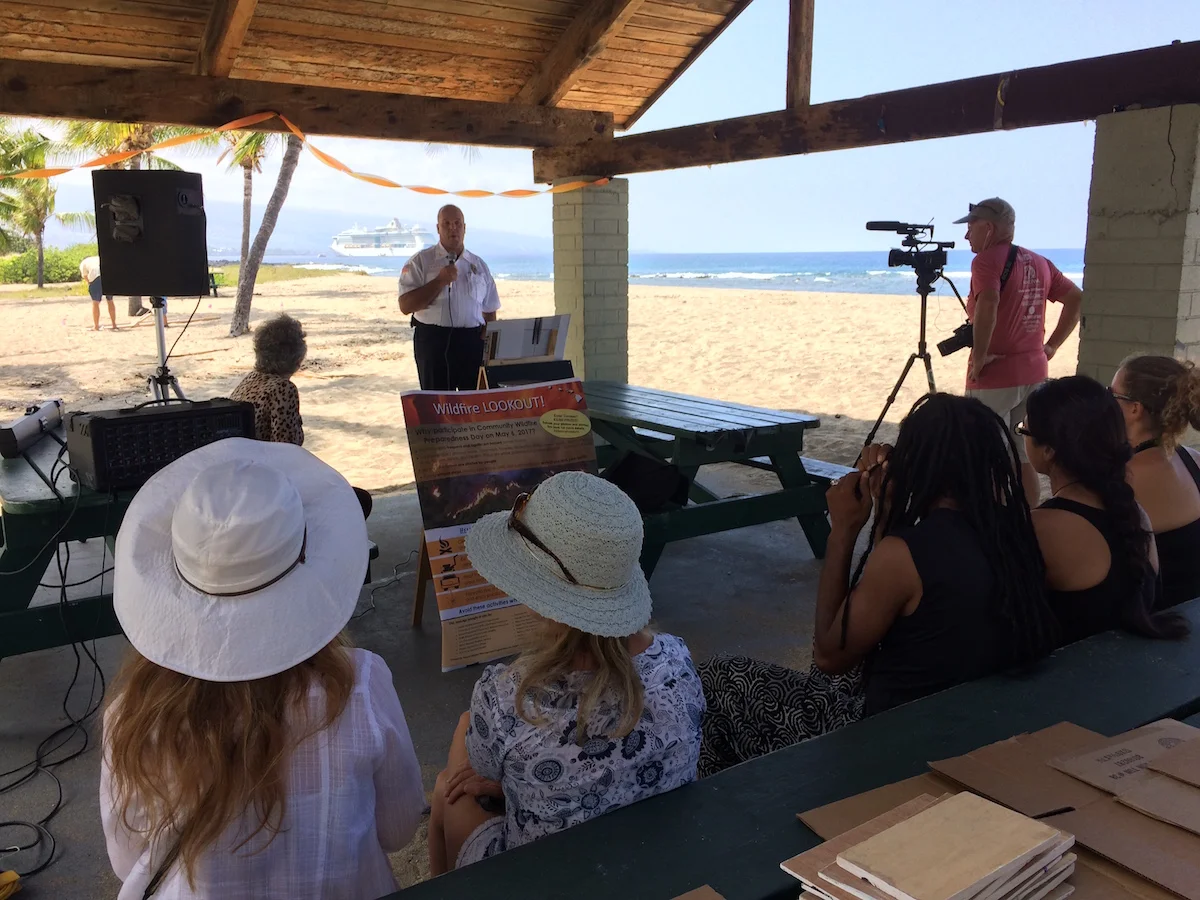 Chief Eric Moller speaking about the importance of fire prevention during the Wildfire Lookout! launch event.